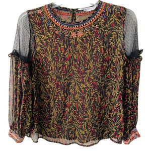 Zara Basic Sheer Black Embroidered size XS